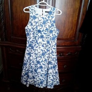 Ivy +Blu Women's White Blue Cotton Floral Fit and Flare Crinoline Dress Medium
